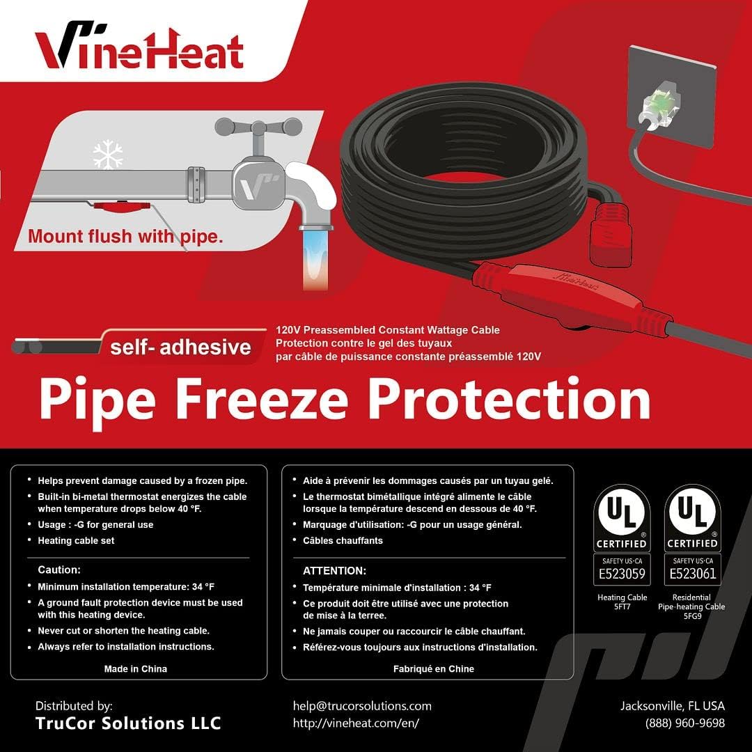 VineHeat Self-Adhesive Pipe Freeze Protection Cable