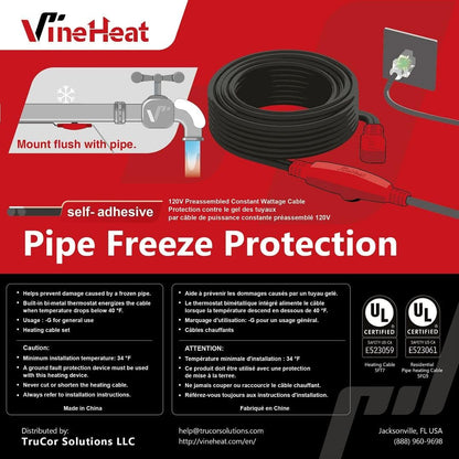VineHeat Self-Adhesive Pipe Freeze Protection Cable